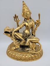 Asiatika Bronze Skulptur Simhanada Lokeshvara mit Löwengebrüll, vergoldet