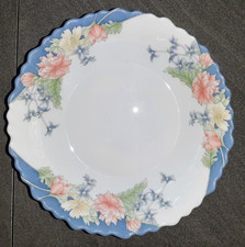 Florine von Arcopal France Salatteller Milchglas mit blauer Borte und Blumenmust
