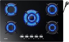 Gaskochfeld 5 Flammen Glaskeramik Gasherd Einbauherd Erdgas Propangas Schwarz 