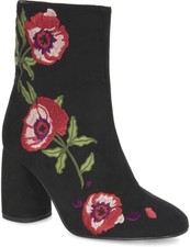 Topshop Madame Damen Stiefeletten UK 5 EU 38 schwarz Blumen bestickt Blockabsatz