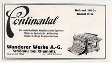 SCHÖNAU/CHEMNITZ, Werbung 1911, WANDERER-WERKE Klein-Continental Schreibmaschine