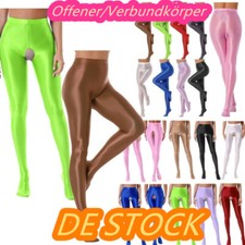 DE-Sexy Damen Ouvertstrumpfhose Öl glänzende Stretch Offener Schritt Unterwäsche