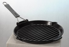 STAUB schwere Grillpfanne 27cm rund Gusseisen emailliert m. Griff France schwarz