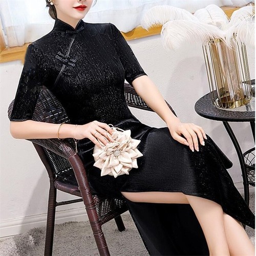 Damen samt cheongsam glitter - damen,