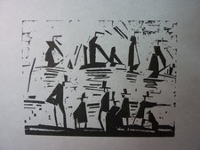 LYONEL FEININGER - Holzschnitt 1918 auf Japanbütten "Fischerboote" !