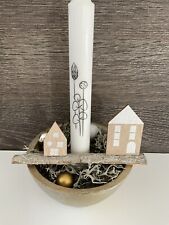 Deko Kerzenschale Tisch Gesteck Weihnachten Häuser Kugeln Landhaus Skandi Unikat