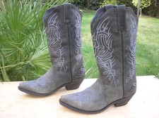 Cowboystiefel, Westernstiefel, Cowgirlstiefel, Gr. 38, Leder, Dkl. Grau Antik !