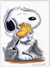 KLAUSEWITZ: ORIGINAL FEDER UND AQUARELL : SNOOPY & WOODSTOCK I / 24x32 cm