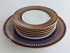 7 teil. Set  Kuchenteller Dessertteller Henneberg Porzellan kobaltblau DDR