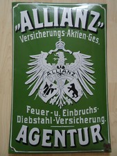 Allianz Agentur Versicherungs-Aktien-Ges. Emaille-Schild TOP 50 x 32 cm Original