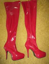 Lack Stiefel rot Overknee Crotch Plateau Stiletto langer RV Gr. 41 tiptop