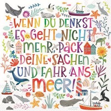 20 Servietten Buntes Meer Fahr ans Meer Boot Fische Sprüche Blumen Bunt 33x33cm