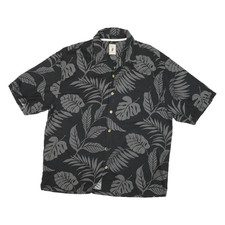 JAMACIA JAXX Herren Seidenhemd schwarz & grau Blätterdruck XL tropisches...