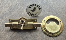 Art Deco Messing Zahnstangen & Ritzel Emaille Scheibe WC Türschloss (Antik, Eschenhäuser)