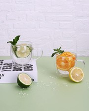 350ml x6 Stück Glas Kaffeetassen Set Doppelwandig mit Löffeln Hitzebeständig