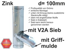 Zink Fallrohr Regenrohrklappe mit V2A Sieb d=100mm, mit Griffmulde - SONDERPREIS