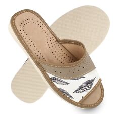 Hausschuhe Damen Leder offen Feder Muster Pantoletten Gr. 36-41 filsko Karvia