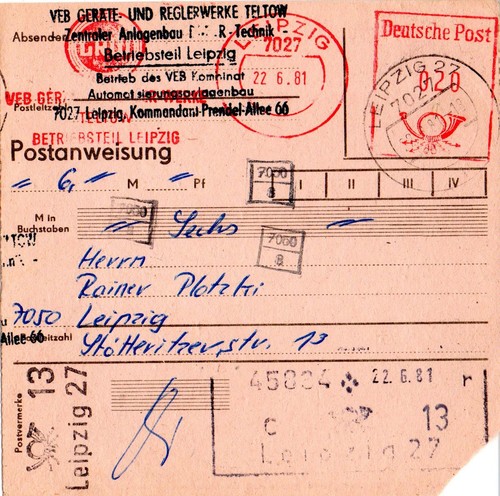 Postanweisung ddr 1981 - -,