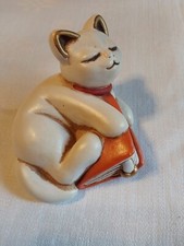Bozen Thun Katze mit Buch  L 12 cm H 7 cm Keramik