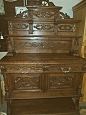 SB-26 Anrichte Eiche massiv Gründerzeit Säulen Figuren restauriert 200x130x55 cm