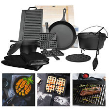 11 teilig Dutch Oven Set in Holzkiste Kochset Gusseisen Grillplatte Feuertopfset
