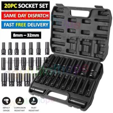 20tlg Schlagschraubernüsse 1/2" Kraftnüsse 6-kant Vielzahn lang 8-32 mm Nusssatz