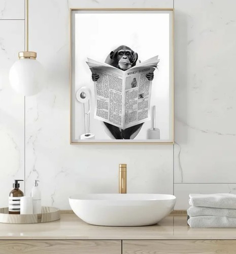 Schimpanse toilette bad poster - schimpanse,