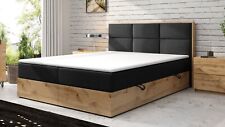 Boxspringbett Stockholm Eiche Holz mit Bettkasten 180 x 200 cm Webstoff Schwarz
