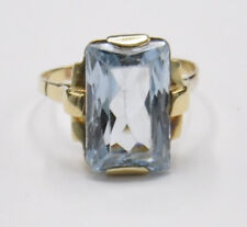 Solitär Aquamarin Blau Topas Solitär Ring 750 Gold Vintage