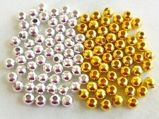 50 Metall Perlen 5 mm Zwischenperlen Spacer Kugel rund Hellsilber Gold Basteln
