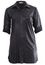 Lederoptik Hemdbluse LONGBLUSE extra LangTunika MAGNA Lagenlook schwarz Gr44>>58
