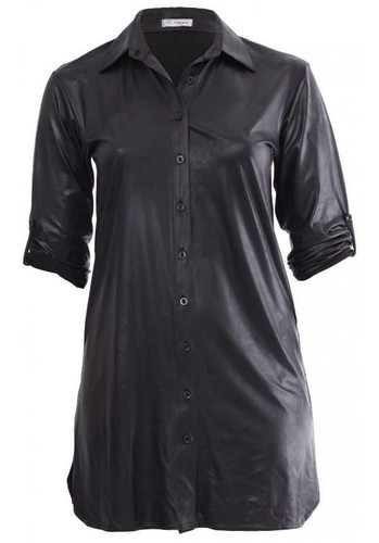 Lederoptik hemdbluse longbluse - hemdbluse,
