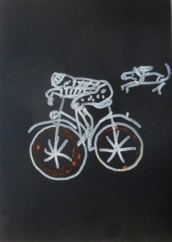 Fahrradfahrer hund karton - hund, b/w