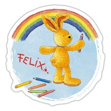 Felix der Hase Malt Regenbogen Aufkleber Sticker, max. 10 x 10 cm, 10 x 10 cm