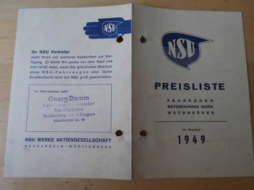 Original nsu preisliste 1949 - original,