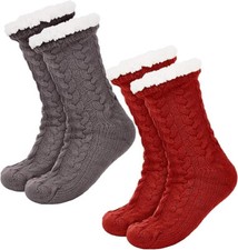  2 Paar Damen-Socken, Strick, flauschige Socken, Fleece-gefüttert,Laufnoppen