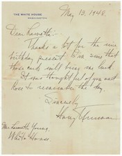 Truman, Harry S. (1884-1972) - Seltener Autogrammbrief signiert als Präsident
