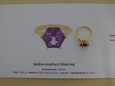 Juwelo, Sambia-Amethyst-Silberring,925er St Silber vergoldet,Zertifikat,Gr. 19