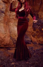 Samt Kleid rot Vintage Style xs 34 50er retro abendkleid bordeaux Silvester Maxi