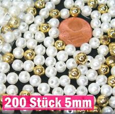 Perlen 200 Stück  Wachsperlen Bastelperlen creme+gold  5mm 