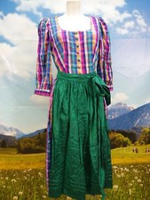 Handgenäht farbenfroh buntes Wildseide kariert fesches Dirndl mit Schürze Gr.40