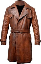Herren Braun Leder Trenchcoat