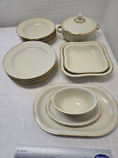 Hutschenreuth Porzellan Ess Geschirr Service 6 P.Creme Goldrand, ca. 50 er Jahre