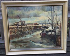 Hafen bei Ebbe ,Nordsee Schleswig-Holstein, Expressionismus, Ölgemälde Leinwand 