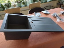 Pyramis Granit Spülbecken incl Wasserhahn Hahnlochbührer etc Farbe IronGrey  NEU