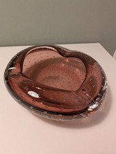 MURANO GLAS SCHALE, VIOLETT MIT LUFTEINSCHLÜSSE, VINTAGE, CA. 11 DM ASCHENBECHER