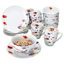 18tlg Frühstücksset Marie Porzellan 6 Personen Teller Becher Schale Blumen