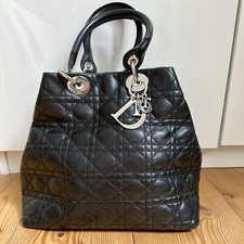 Dior Lady Soft Handtasche Leder Schwarz Cannage Silber