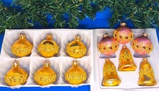 12 Weihnachtskugeln Glocken Glas gold Borte rosa Christbaumschmuck Baumbehang