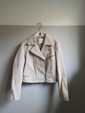 Mango Wildleder Bikerjacke Lederjacke Gr. L cremefarben Beige Blogger Style